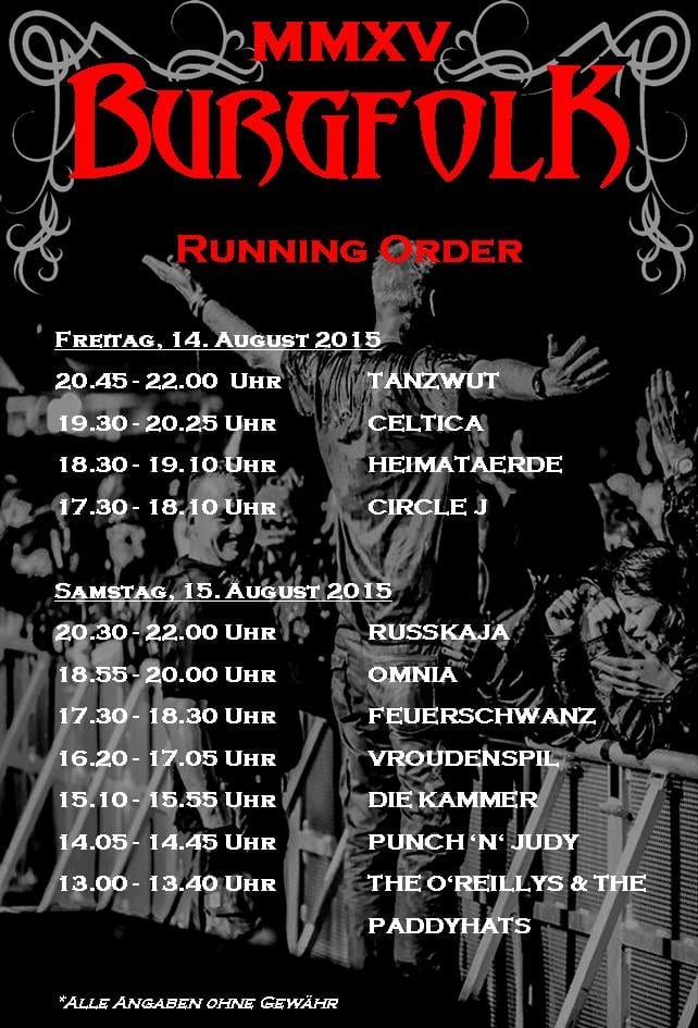 Running Order Burgfolk 2015 (Quelle/Autor: Michael Bohnes)
